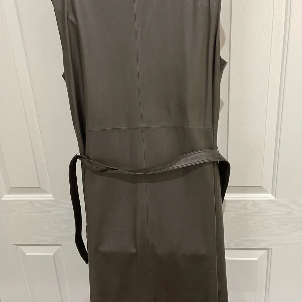 Genuine leather dress - Brown suede collar with belt NEW - Picture 4 of 8